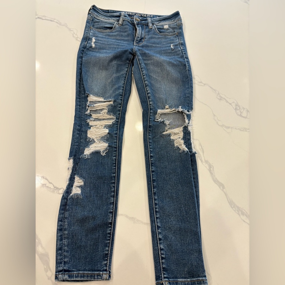 American Eagle Outfitters Ripped Blue Skinny Jeans